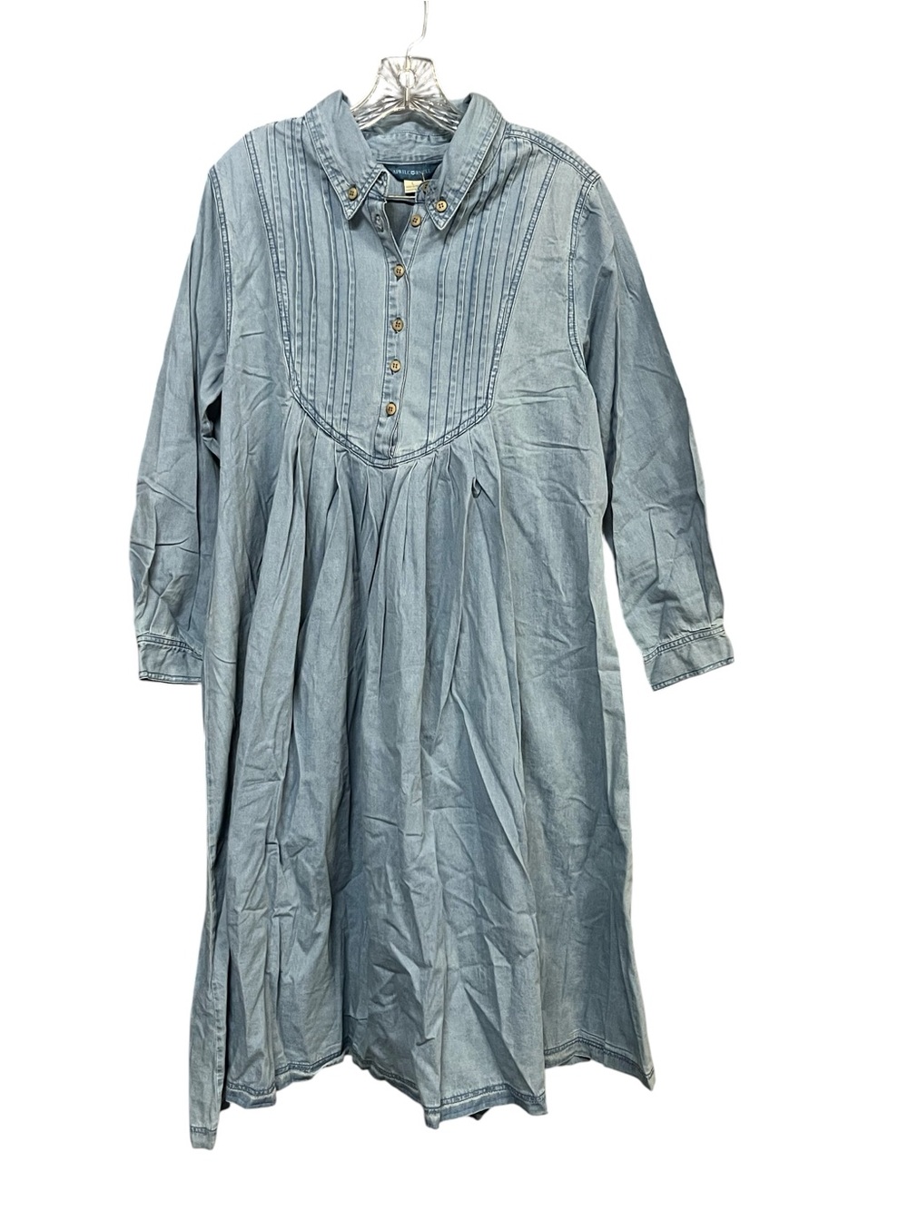 April Cornell Jackie Denim Dress Women’s L Blue Maxi Button Front Pockets NWT